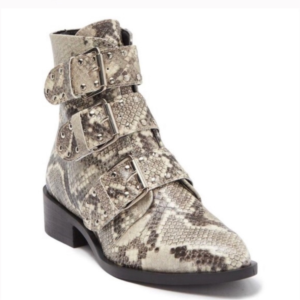 NEW STEVEN NEW YORK Harmon Triple Buckle Animal snake Print Boot booties 8.5